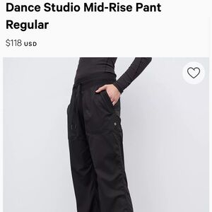 LULULEMON NWT Dance Studio Mid-Rise Pant Regular size 4 black